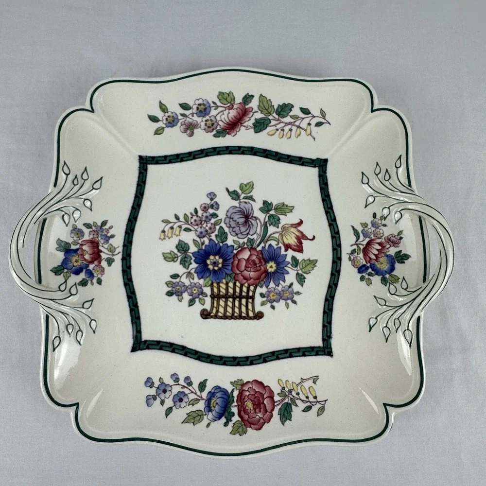 Antique Wedgwood Etruria England Floral 2 Handle Platter 1926 EXC basket handle